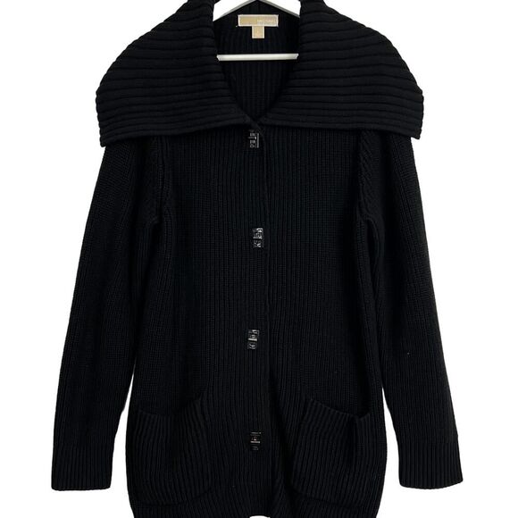 Michael Kors Black Button Up Hooded Sweater - Size L - Picture 4 of 14